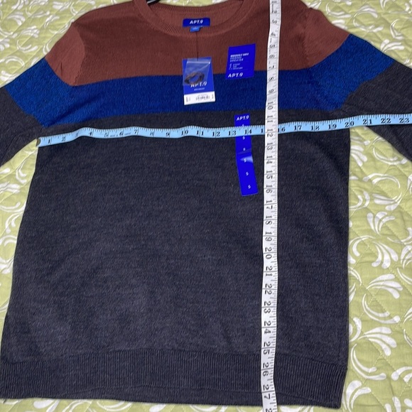 NWT S Apt.9 Crewneck‎ Merino Sweater Gray Rust Blue Men’s - Picture 10 of 11